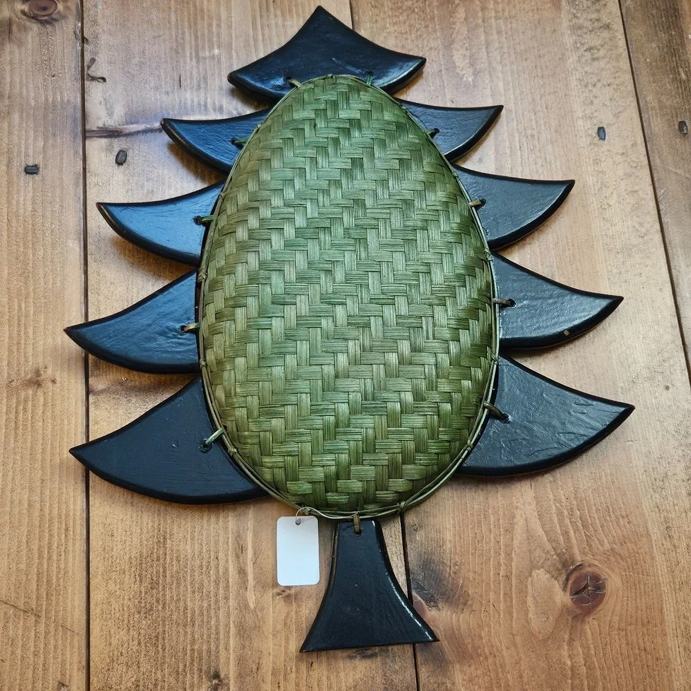 Vintage‎ Pier 1 Christmas Tree Woven Bamboo Tray Basket Wood Holiday Decor 16